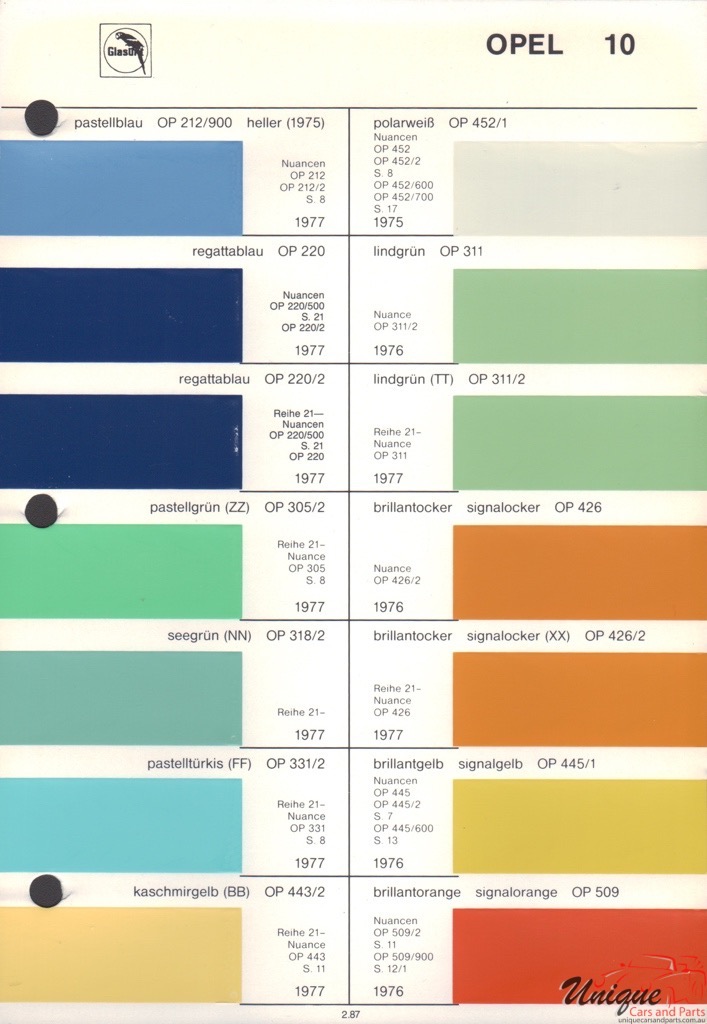 1976 Opel Paint Charts Glasurit 1